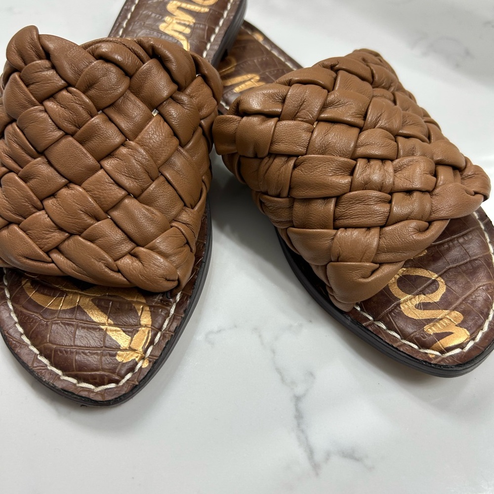Sam Edelman Brown Woven Leather Slide Sandals